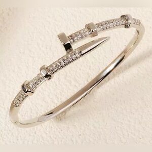 18K White Gold Nail Bolt Screw Bracelet Bangle Diamond Inlay Designer Inspired